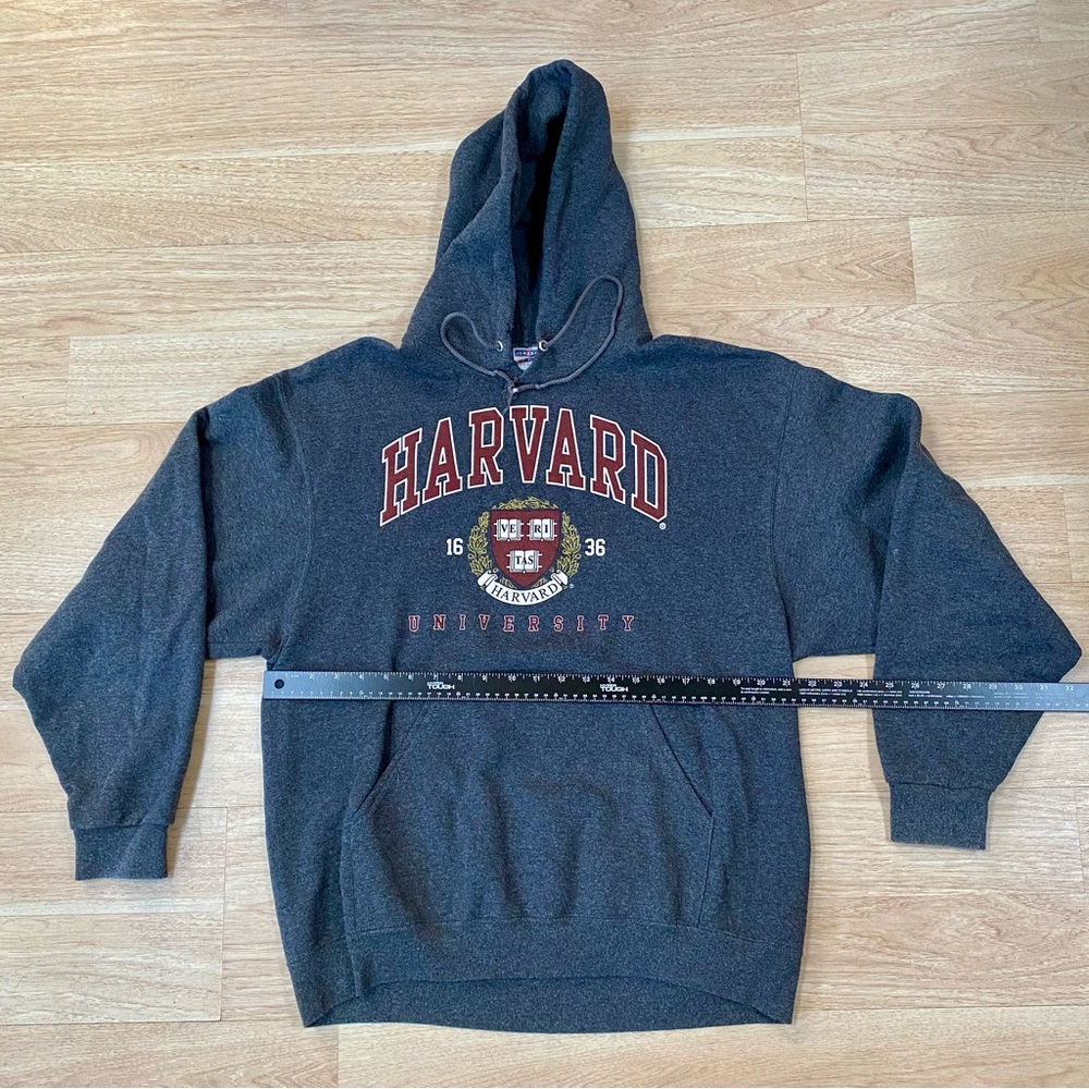 Vintage Harvard University Hoodie Men’s L Grey Jerzees Pullover Sweatshirt Y2K - Picture 5 of 8